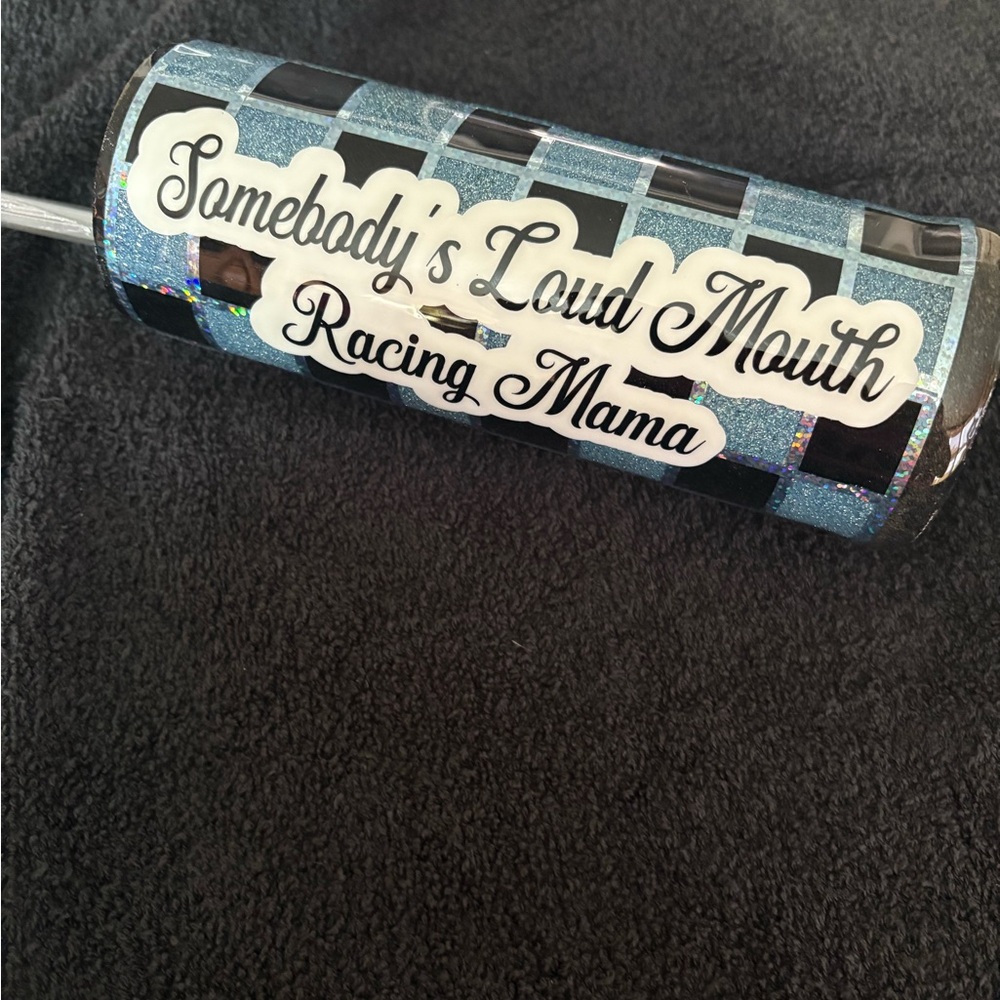 Blue and Black Racing Mama Tumbler